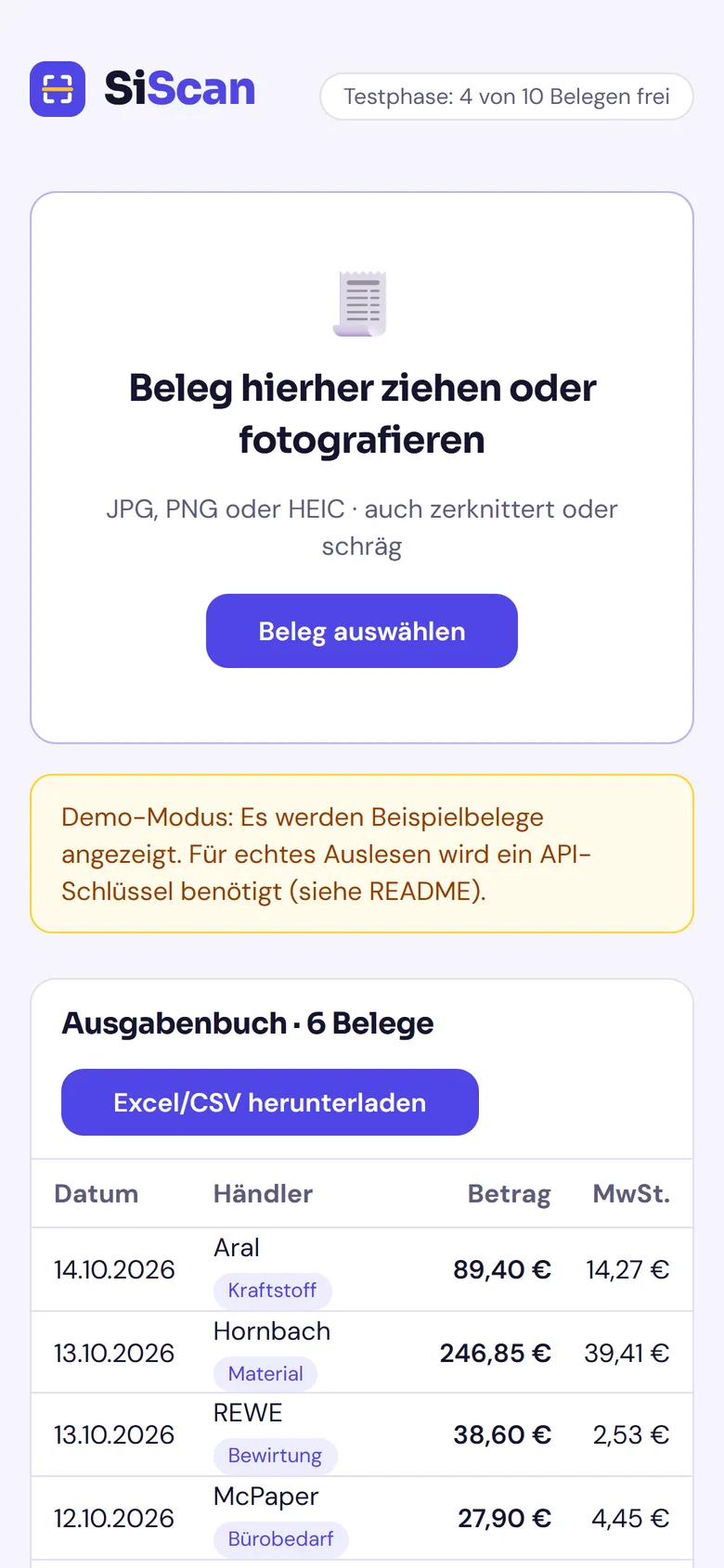 SiScan – Ausgabenbuch auf dem Smartphone
